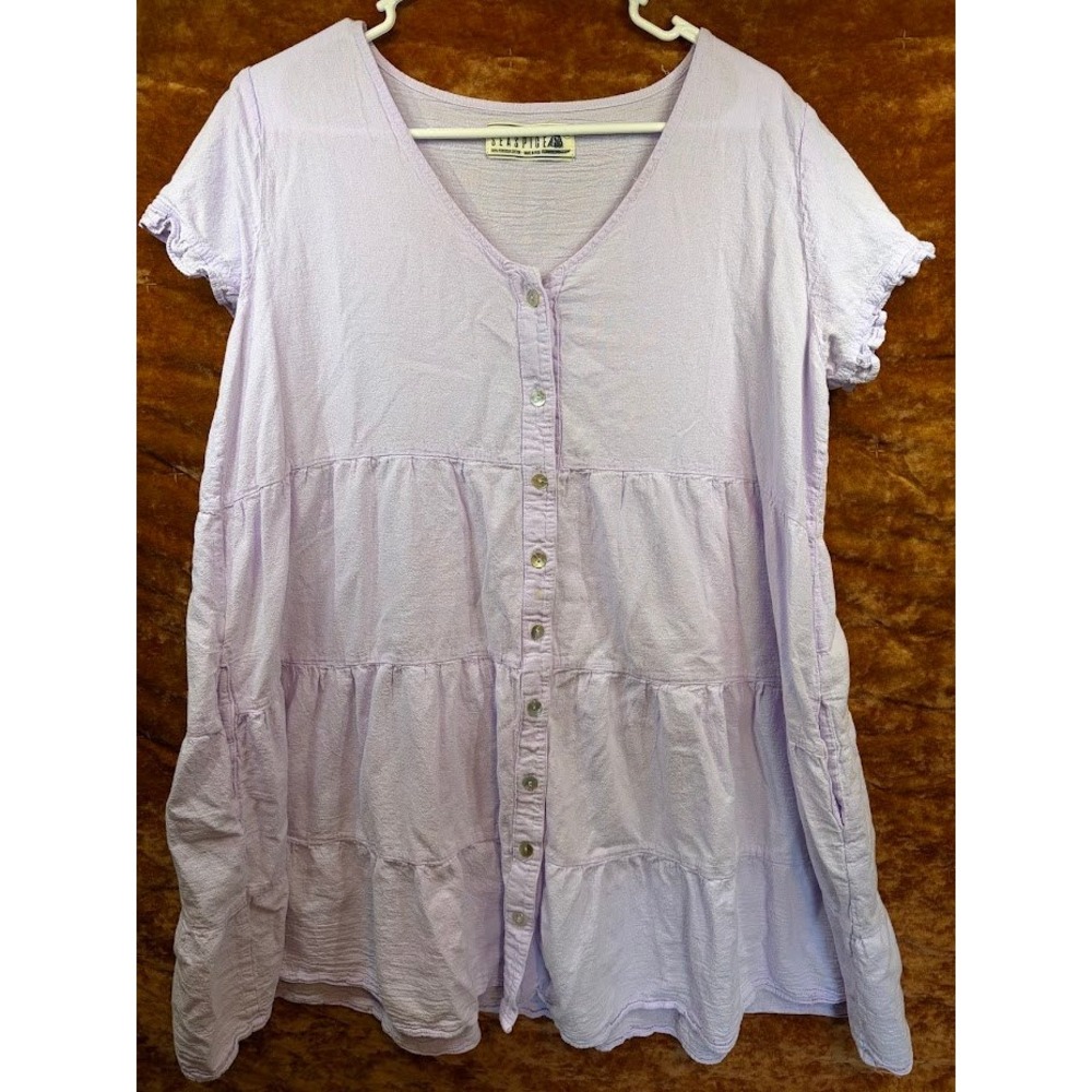 Seaspice Resort Wear Lavender Peruvian CottonButtonFrontMiniDress M